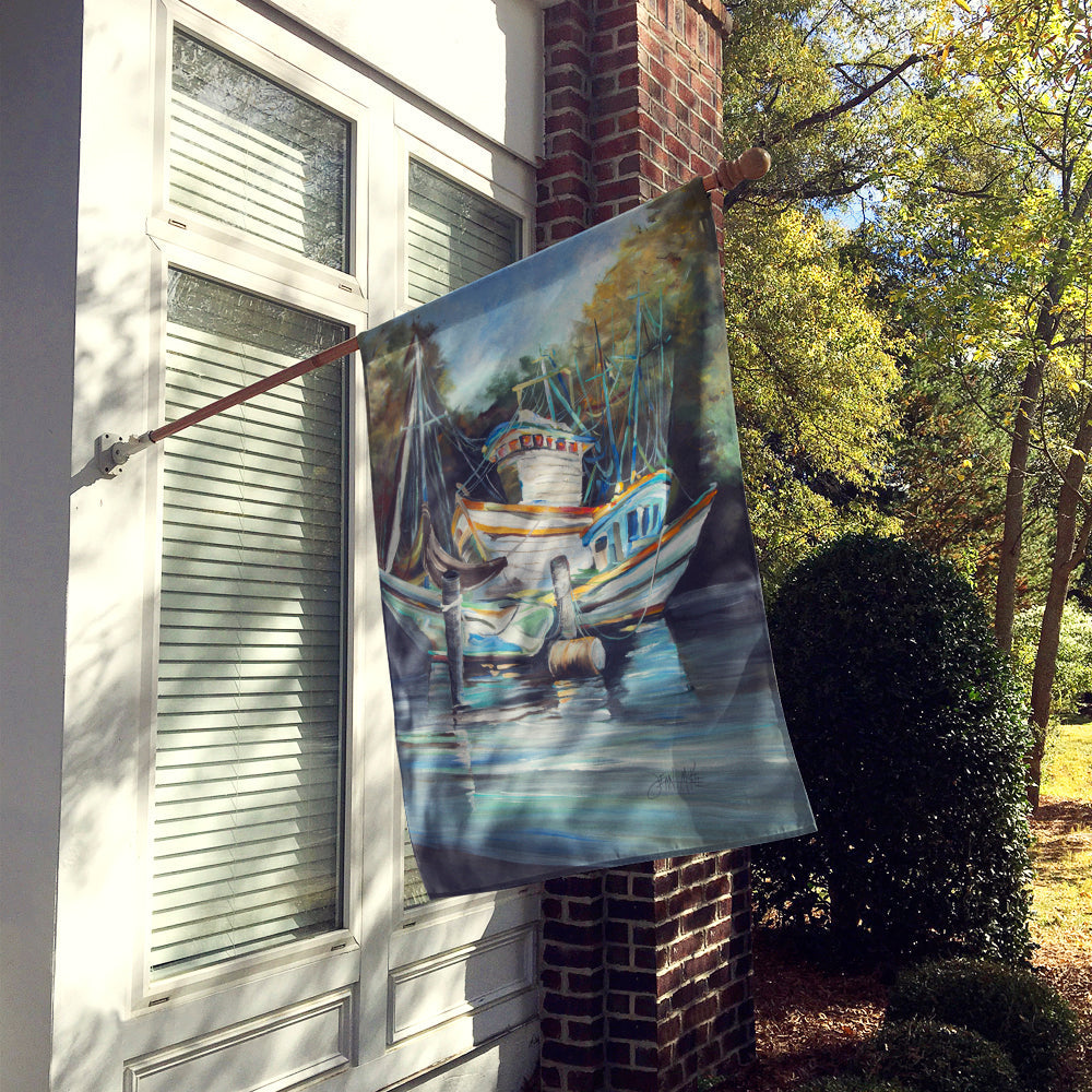 Shrimpers Cove and Shrimp Boats House Flag 28x40 Porch Sleeve Pole Decorative Outside Yard Banner Artwork Wall Hanging, Polyester