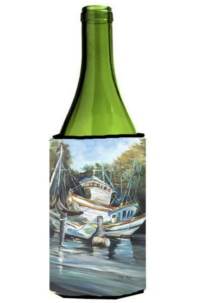 Shrimpers Cove and Shrimp Boats Wine Bottle Hugger Gift Sleeve for Standard 750 ml Bottles, Insulated Reusable Also Fits Mini Shot & Pint Bottles