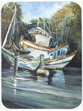Shrimpers Cove and Shrimp Boats Mouse Pad, Heat Resistant Trivet Hot Pad , Non Slip Rubber Desk Mat, Kitchen Counter Protector, Home Office Decor Gift