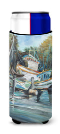 Shrimpers Cove and Shrimp Boats Slim Can Hugger , Insulated Foam Hugger for 12 oz Slim Cans, Beer Bottles & Water Bottles, Printed in USA