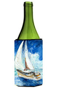 Sailboats in Blue Wine Bottle Hugger Gift Sleeve for Standard 750 ml Bottles, Insulated Reusable Also Fits Mini Shot & Pint Bottles