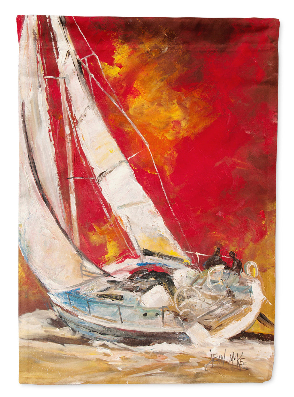 Red Sailboat House Flag 28x40 Porch Sleeve Pole Decorative Outside Yard Banner Artwork Wall Hanging, Polyester