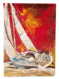 Red Sailboat House Flag 28x40 Porch Sleeve Pole Decorative Outside Yard Banner Artwork Wall Hanging, Polyester