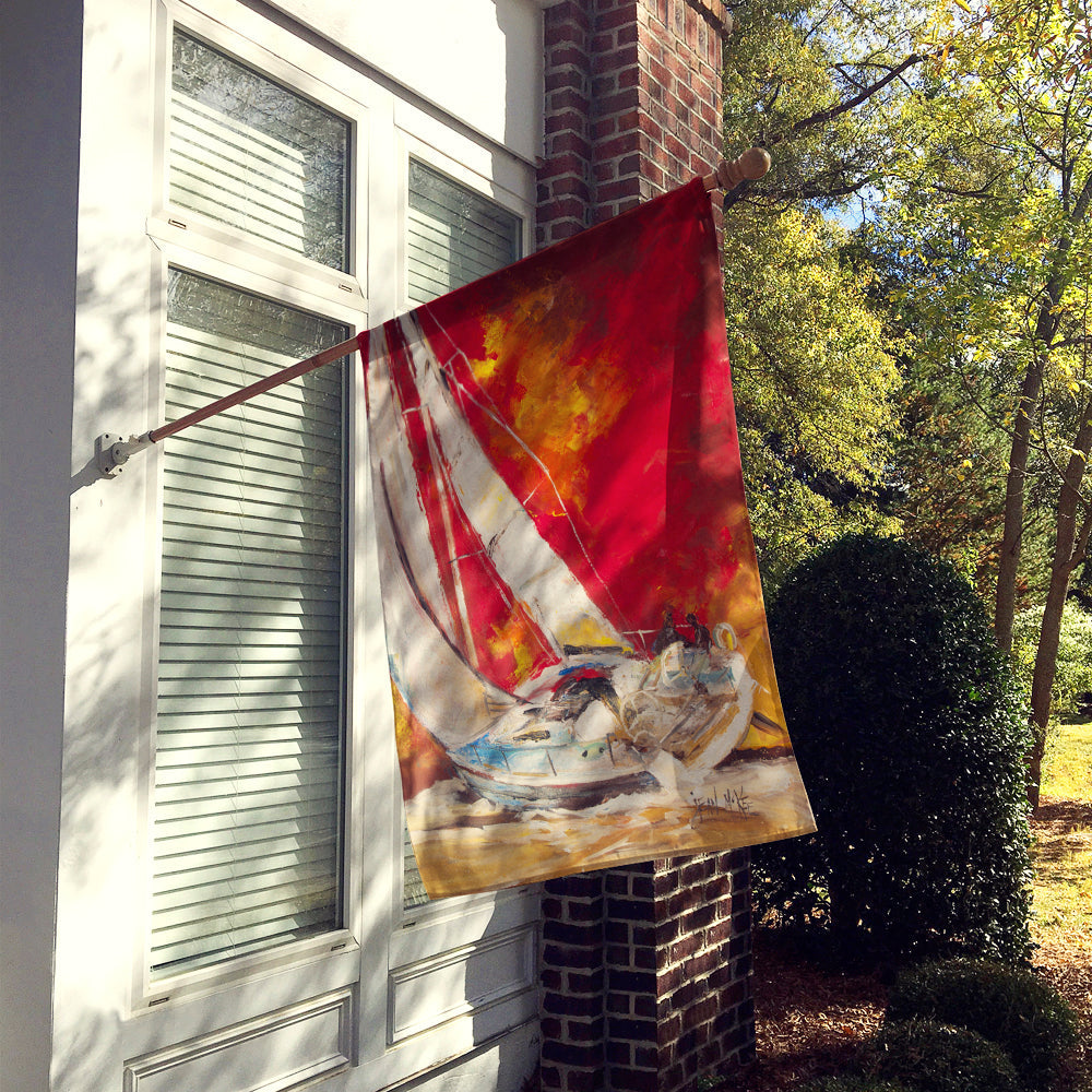 Red Sailboat House Flag 28x40 Porch Sleeve Pole Decorative Outside Yard Banner Artwork Wall Hanging, Polyester