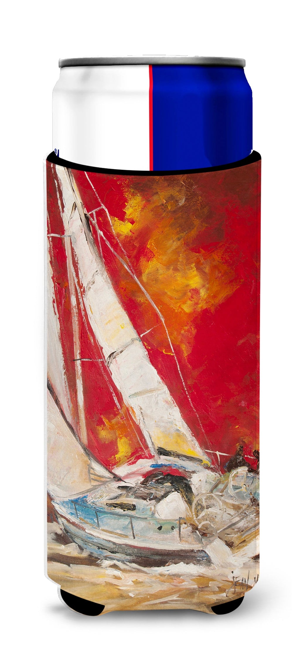 Red Sailboat Slim Can Hugger , Insulated Foam Hugger for 12 oz Slim Cans, Beer Bottles & Water Bottles, Printed in USA