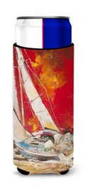 Red Sailboat Slim Can Hugger , Insulated Foam Hugger for 12 oz Slim Cans, Beer Bottles & Water Bottles, Printed in USA