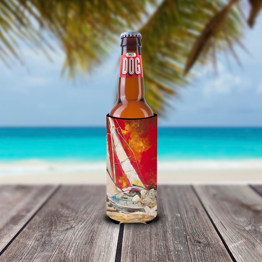 Red Sailboat Slim Can Hugger , Insulated Foam Hugger for 12 oz Slim Cans, Beer Bottles & Water Bottles, Printed in USA