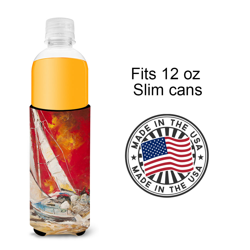 Red Sailboat Slim Can Hugger , Insulated Foam Hugger for 12 oz Slim Cans, Beer Bottles & Water Bottles, Printed in USA