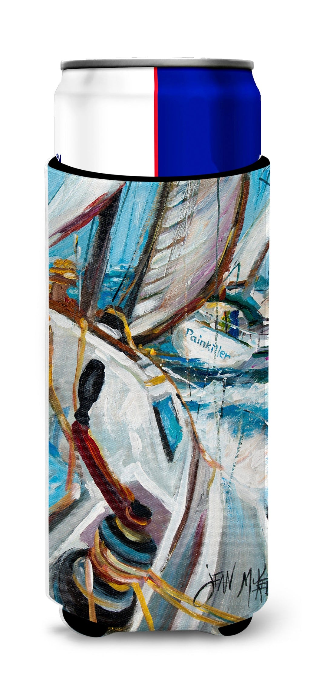 Pain Killer Sailboat Race Slim Can Hugger , Insulated Foam Hugger for 12 oz Slim Cans, Beer Bottles & Water Bottles, Printed in USA