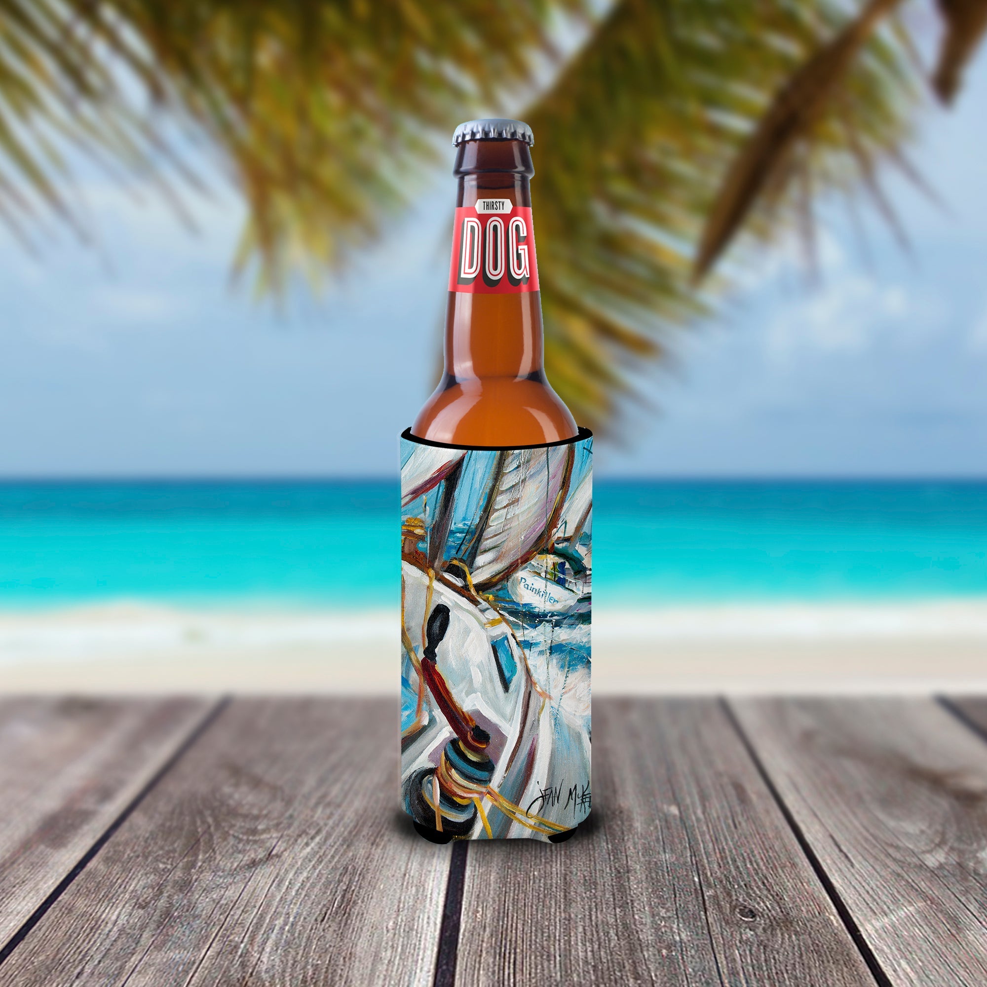 Pain Killer Sailboat Race Slim Can Hugger , Insulated Foam Hugger for 12 oz Slim Cans, Beer Bottles & Water Bottles, Printed in USA