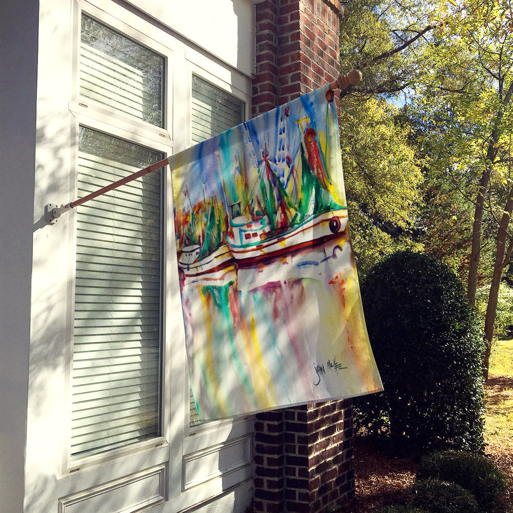 Ocean Springs Shrimp Boats House Flag 28x40 Porch Sleeve Pole Decorative Outside Yard Banner Artwork Wall Hanging, Polyester