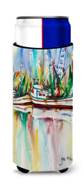 Ocean Springs Shrimp Boats Slim Can Hugger , Insulated Foam Hugger for 12 oz Slim Cans, Beer Bottles & Water Bottles, Printed in USA