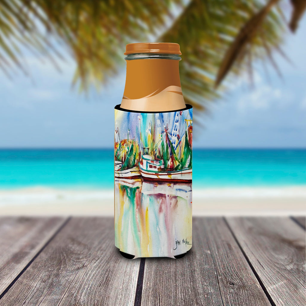 Ocean Springs Shrimp Boats Slim Can Hugger , Insulated Foam Hugger for 12 oz Slim Cans, Beer Bottles & Water Bottles, Printed in USA