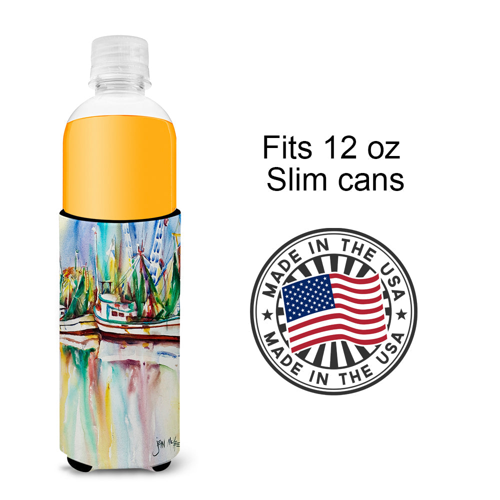 Ocean Springs Shrimp Boats Slim Can Hugger , Insulated Foam Hugger for 12 oz Slim Cans, Beer Bottles & Water Bottles, Printed in USA