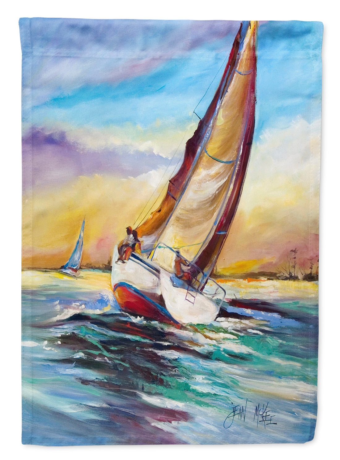 Horn Island Sailboat Race House Flag 28x40 Porch Sleeve Pole Decorative Outside Yard Banner Artwork Wall Hanging, Polyester