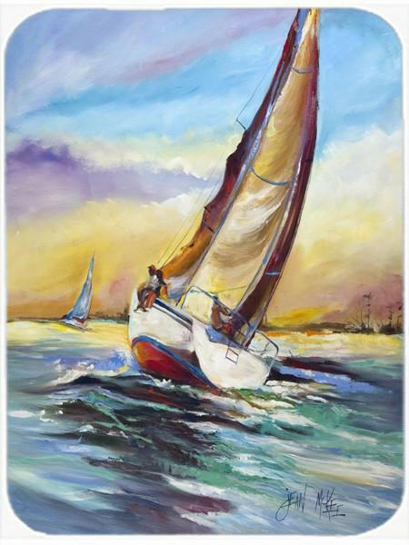 Horn Island Sailboat Race Cutting Board Tempered Glass Kitchen Cutting Surface, Heat Resistant Chopping, Non-Slip Feet, Food Prep & Serving