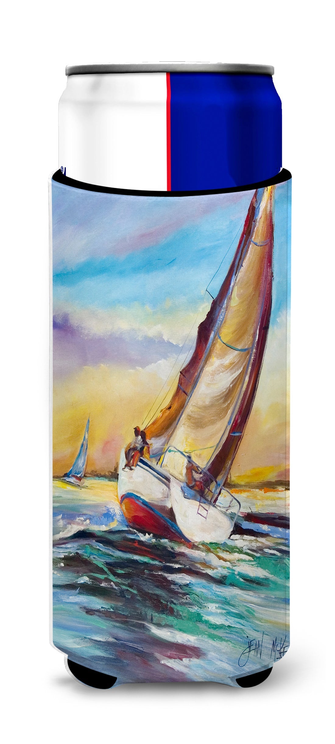 Horn Island Sailboat Race Slim Can Hugger , Insulated Foam Hugger for 12 oz Slim Cans, Beer Bottles & Water Bottles, Printed in USA