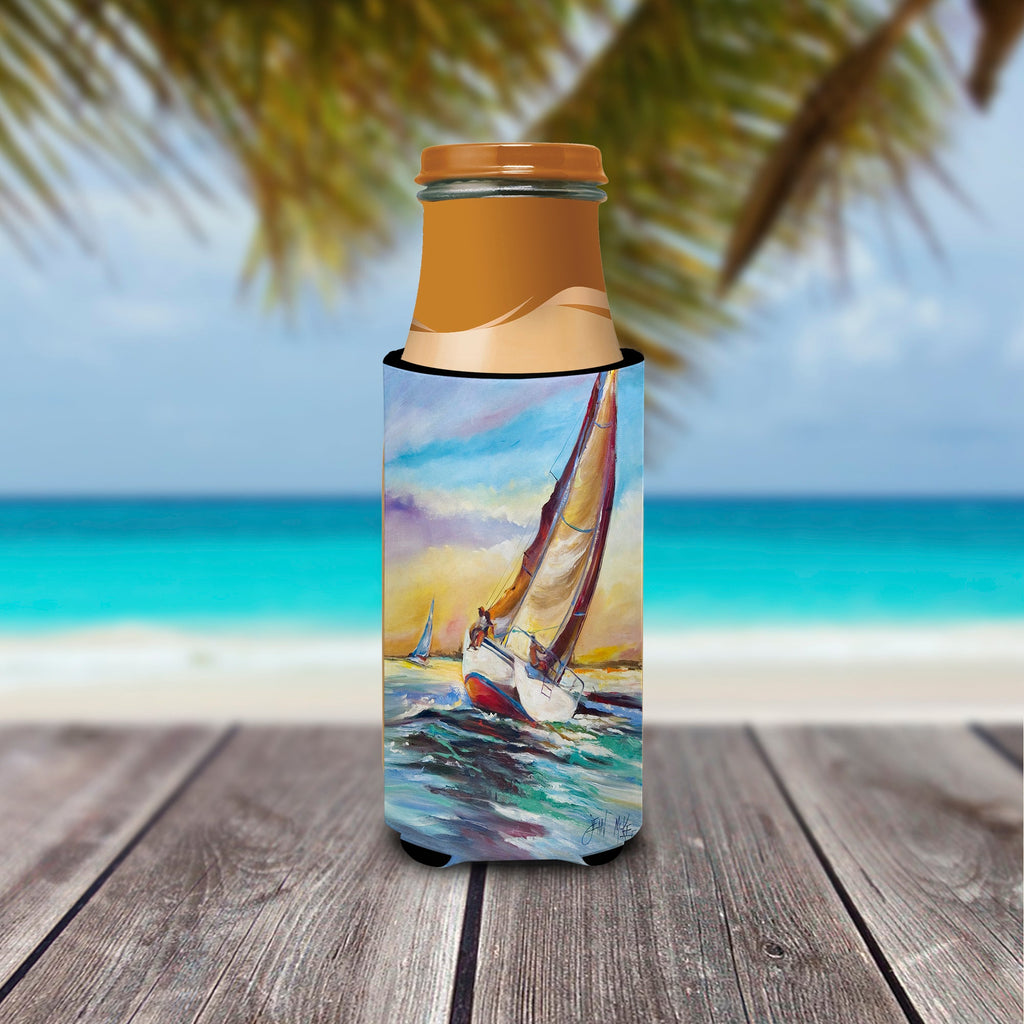 Horn Island Sailboat Race Slim Can Hugger , Insulated Foam Hugger for 12 oz Slim Cans, Beer Bottles & Water Bottles, Printed in USA