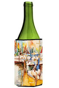 Sailboats and Pelicans Wine Bottle Hugger Gift Sleeve for Standard 750 ml Bottles, Insulated Reusable Also Fits Mini Shot & Pint Bottles