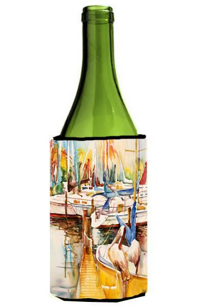 Sailboats and Pelicans Wine Bottle Hugger Gift Sleeve for Standard 750 ml Bottles, Insulated Reusable Also Fits Mini Shot & Pint Bottles