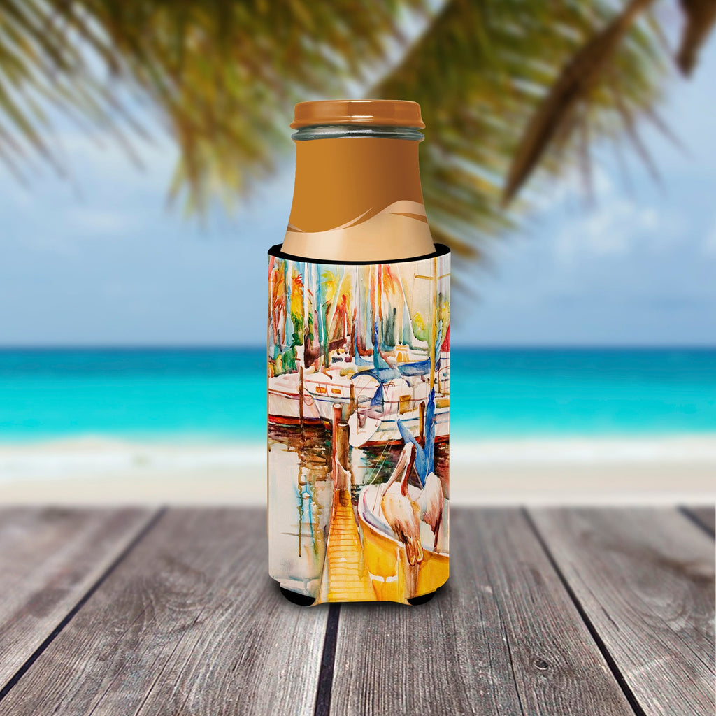 Sailboats and Pelicans Slim Can Hugger , Insulated Foam Hugger for 12 oz Slim Cans, Beer Bottles & Water Bottles, Printed in USA