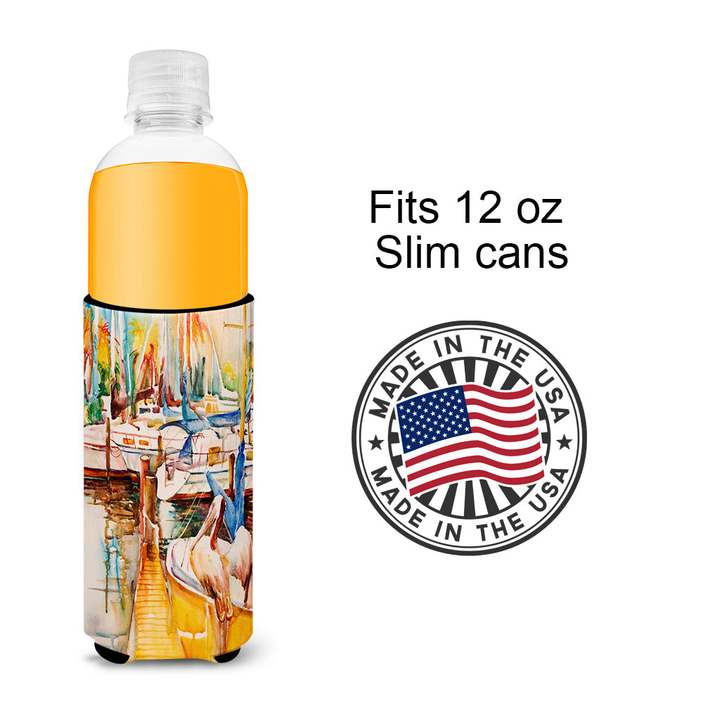 Sailboats and Pelicans Slim Can Hugger , Insulated Foam Hugger for 12 oz Slim Cans, Beer Bottles & Water Bottles, Printed in USA