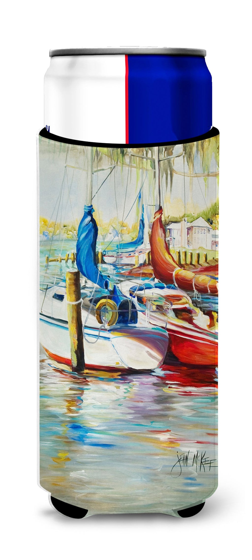 Ecor Rouge Sailboat Slim Can Hugger , Insulated Foam Hugger for 12 oz Slim Cans, Beer Bottles & Water Bottles, Printed in USA