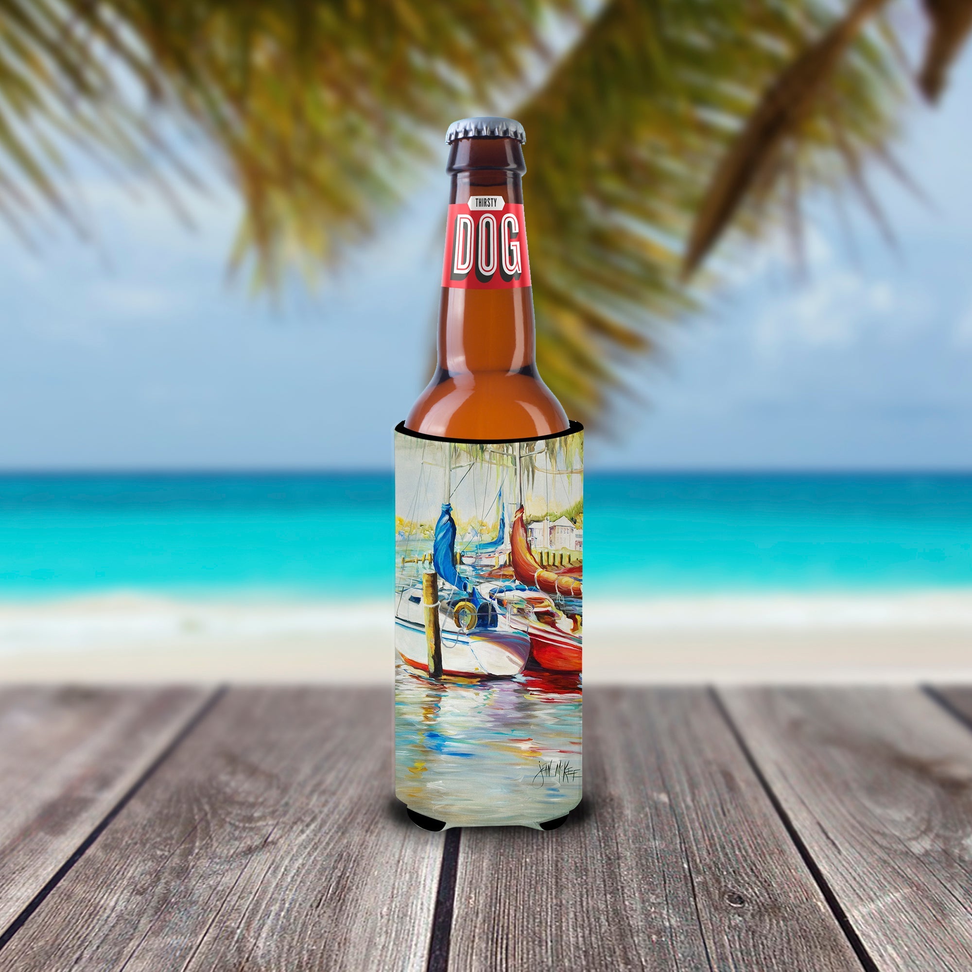 Ecor Rouge Sailboat Slim Can Hugger , Insulated Foam Hugger for 12 oz Slim Cans, Beer Bottles & Water Bottles, Printed in USA