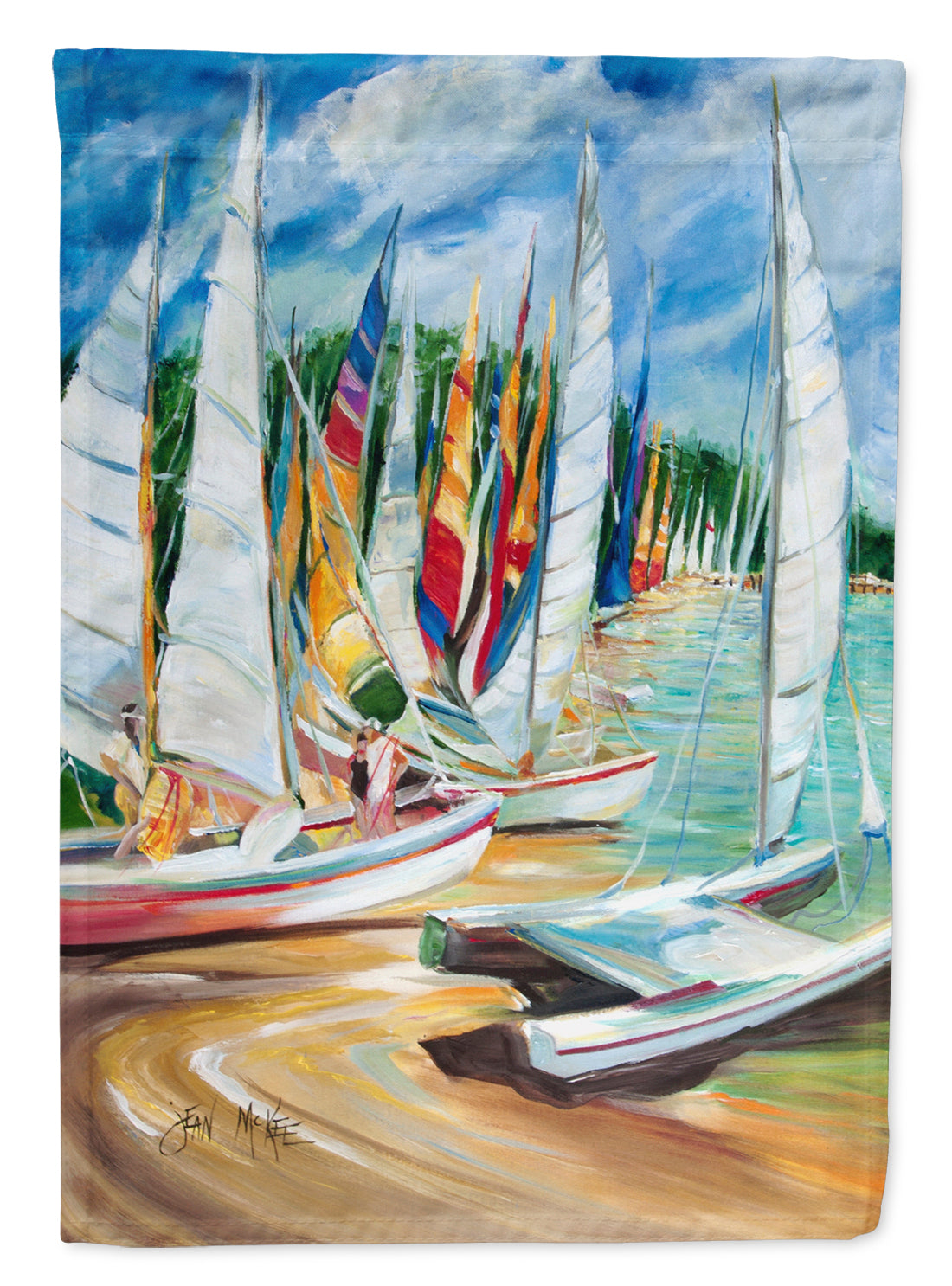 Eastern Shore Sailboats House Flag 28x40 Porch Sleeve Pole Decorative Outside Yard Banner Artwork Wall Hanging, Polyester