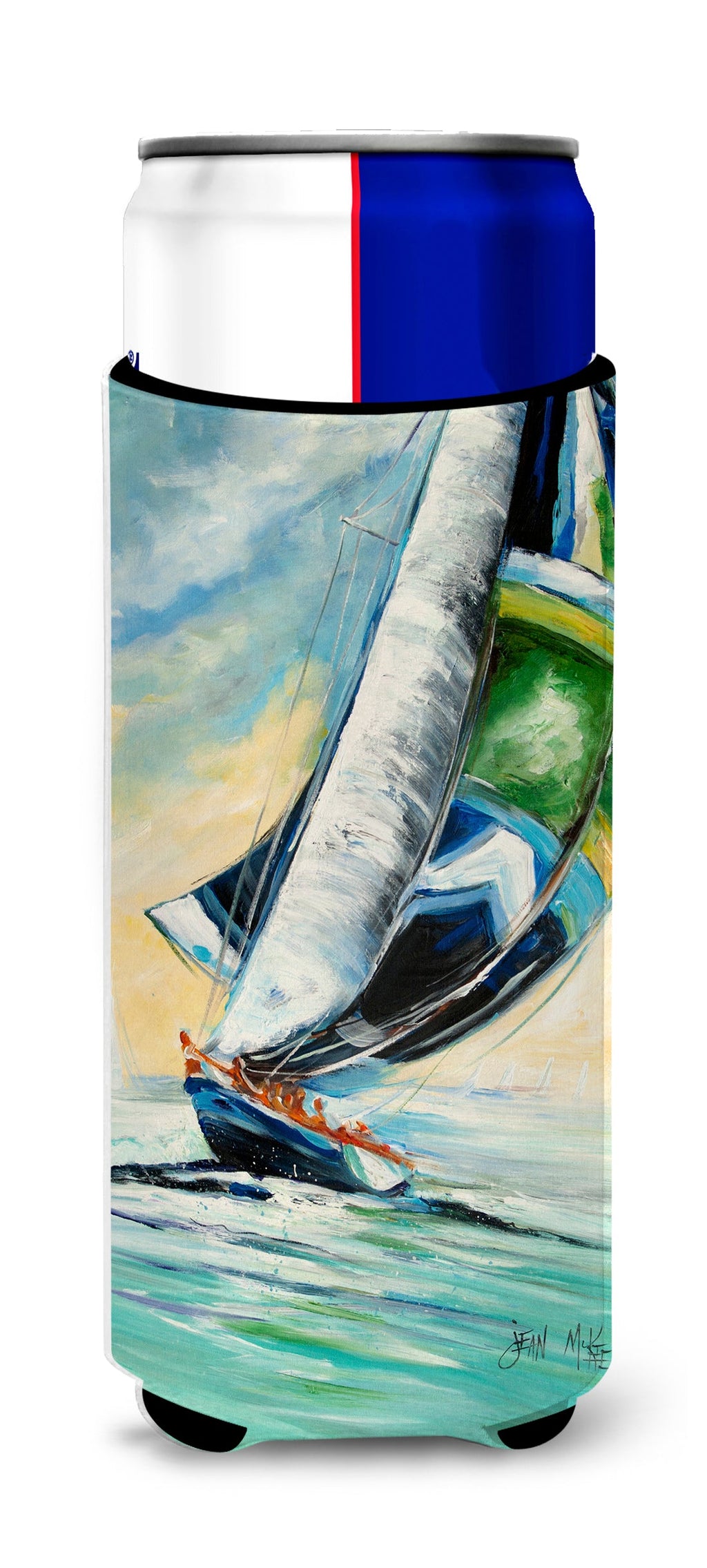Cruising the Coast Sailboats Slim Can Hugger , Insulated Foam Hugger for 12 oz Slim Cans, Beer Bottles & Water Bottles, Printed in USA