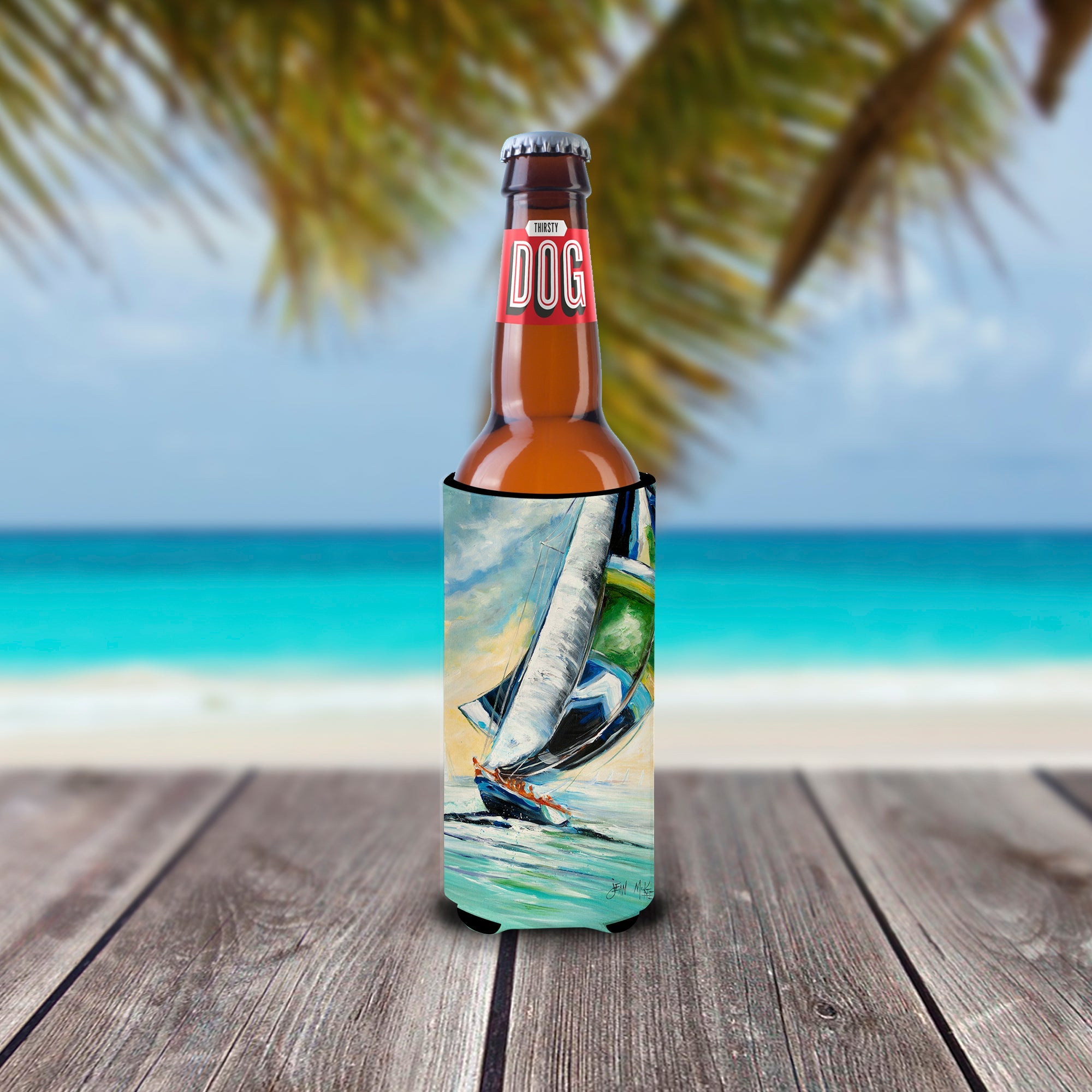 Cruising the Coast Sailboats Slim Can Hugger , Insulated Foam Hugger for 12 oz Slim Cans, Beer Bottles & Water Bottles, Printed in USA