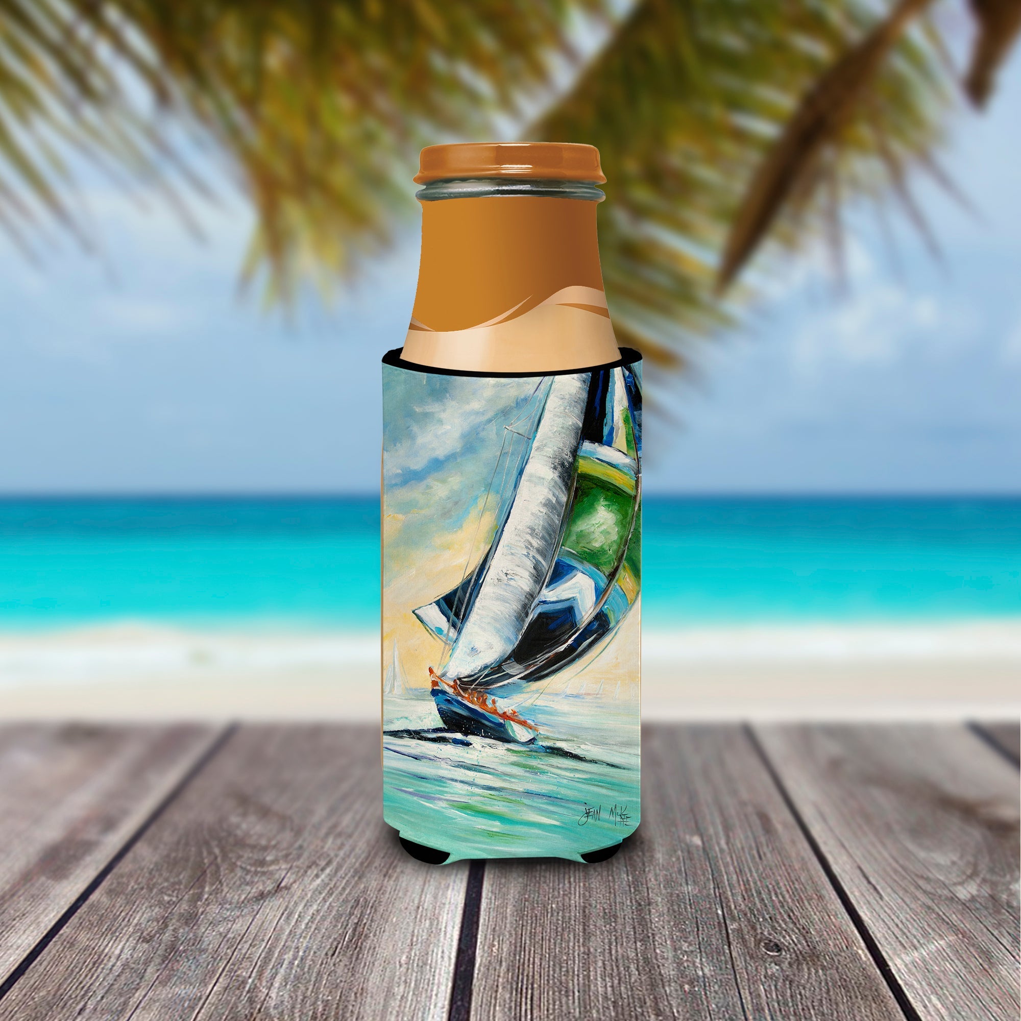 Cruising the Coast Sailboats Slim Can Hugger , Insulated Foam Hugger for 12 oz Slim Cans, Beer Bottles & Water Bottles, Printed in USA