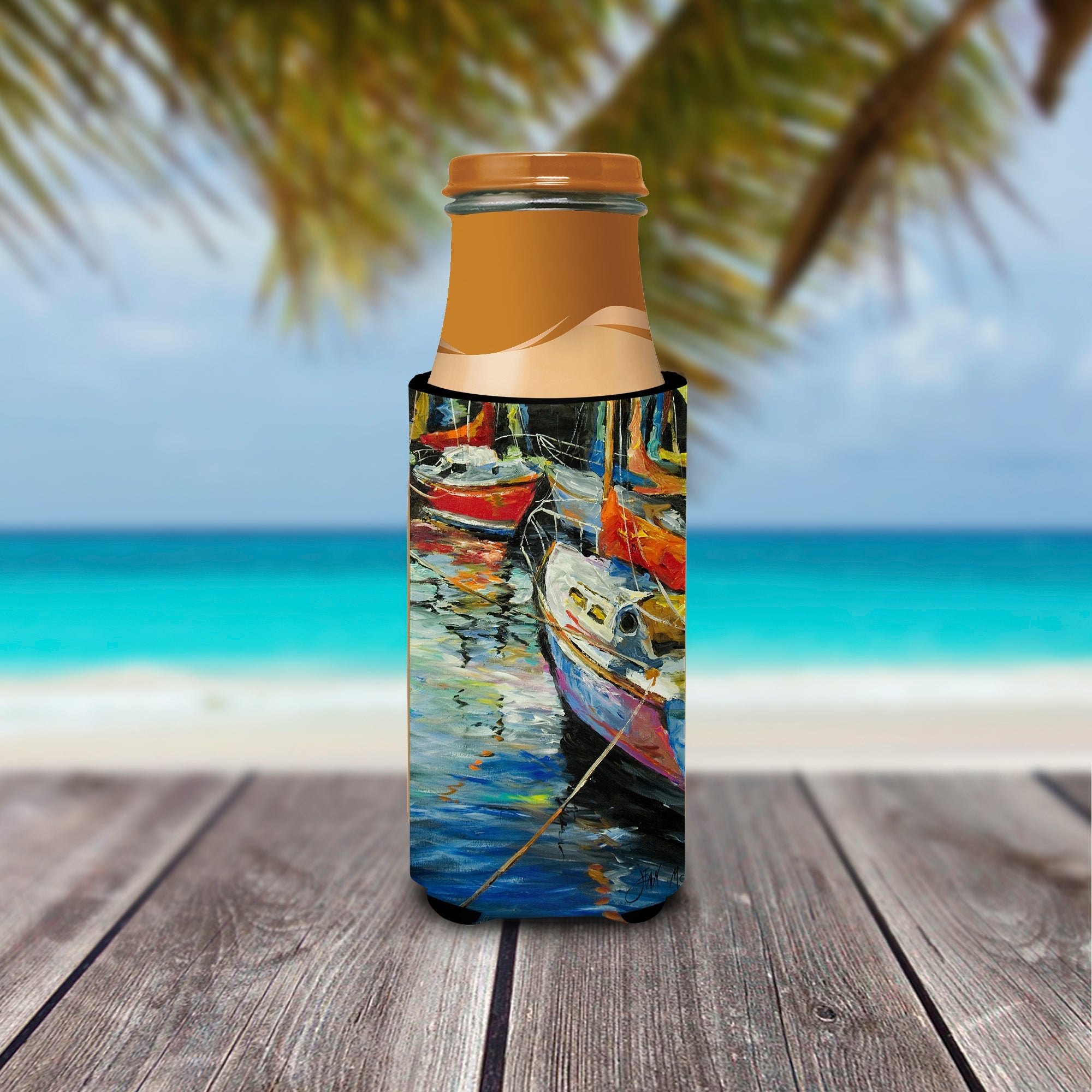 Boat Talk Sailboats Slim Can Hugger , Insulated Foam Hugger for 12 oz Slim Cans, Beer Bottles & Water Bottles, Printed in USA