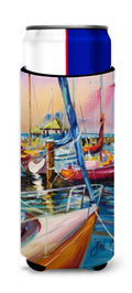 Purple Sailboats Slim Can Hugger , Insulated Foam Hugger for 12 oz Slim Cans, Beer Bottles & Water Bottles, Printed in USA