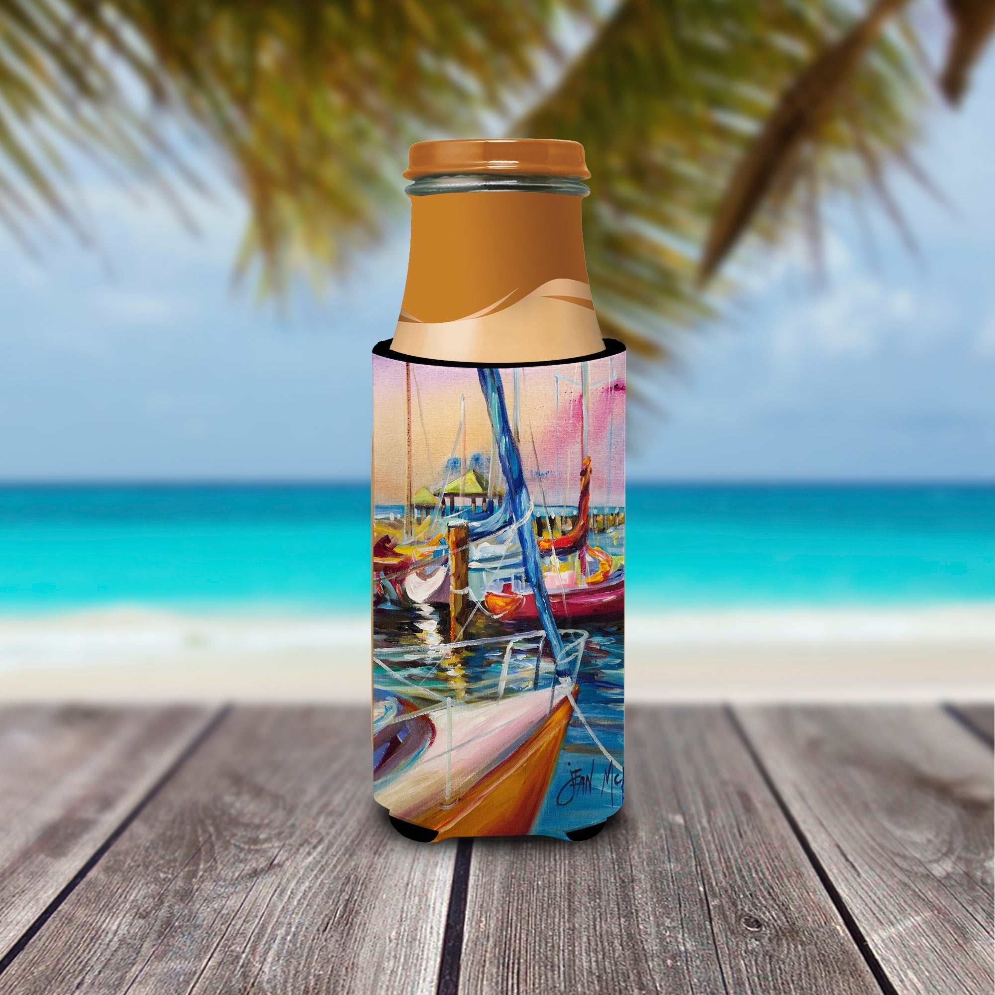 Purple Sailboats Slim Can Hugger , Insulated Foam Hugger for 12 oz Slim Cans, Beer Bottles & Water Bottles, Printed in USA