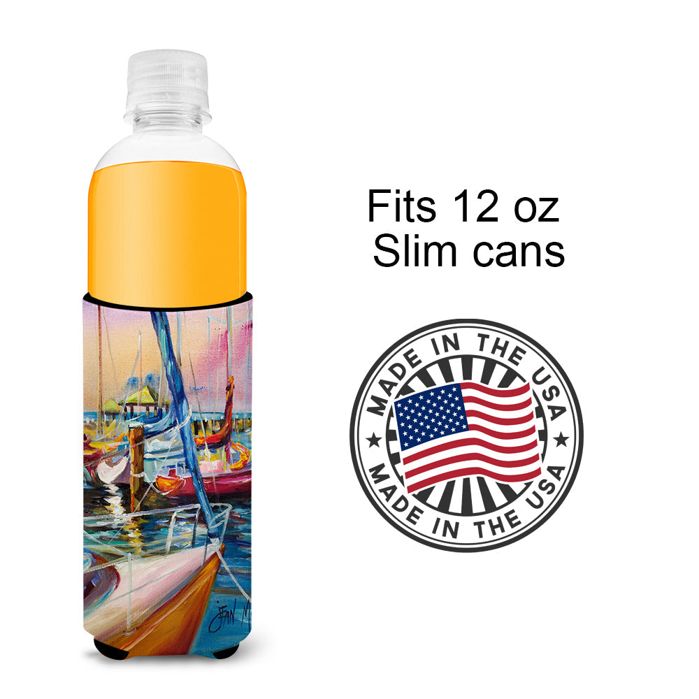 Purple Sailboats Slim Can Hugger , Insulated Foam Hugger for 12 oz Slim Cans, Beer Bottles & Water Bottles, Printed in USA