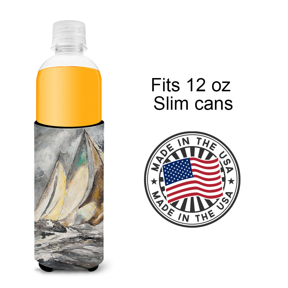 Boat Full Sailboats Slim Can Hugger , Insulated Foam Hugger for 12 oz Slim Cans, Beer Bottles & Water Bottles, Printed in USA