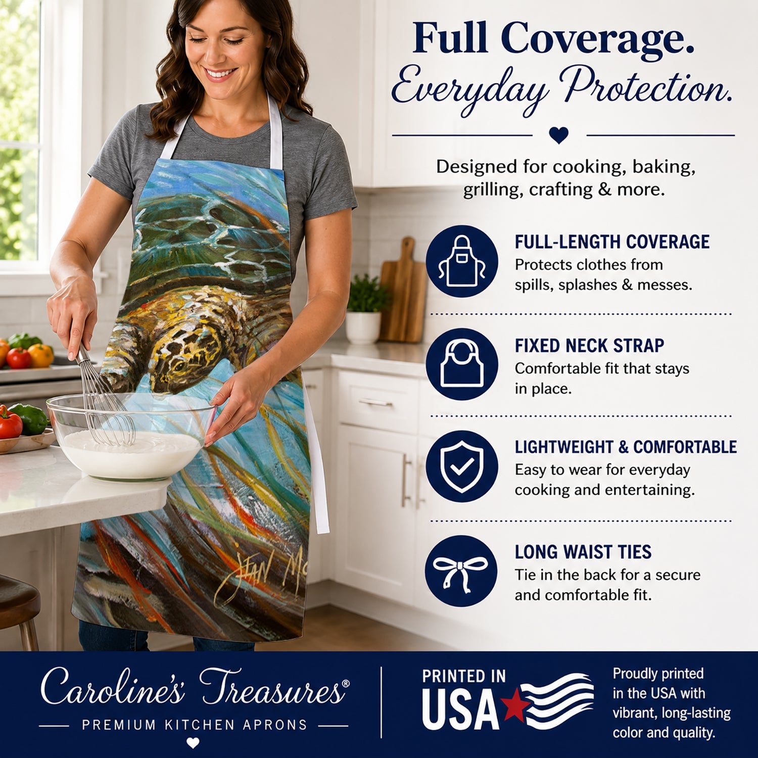 Loggerhead Sea Turtle Apron Cooking Kitchen Server Baking Crafts Gardening for Adult Women Men, Unisex, Large, Multicolor