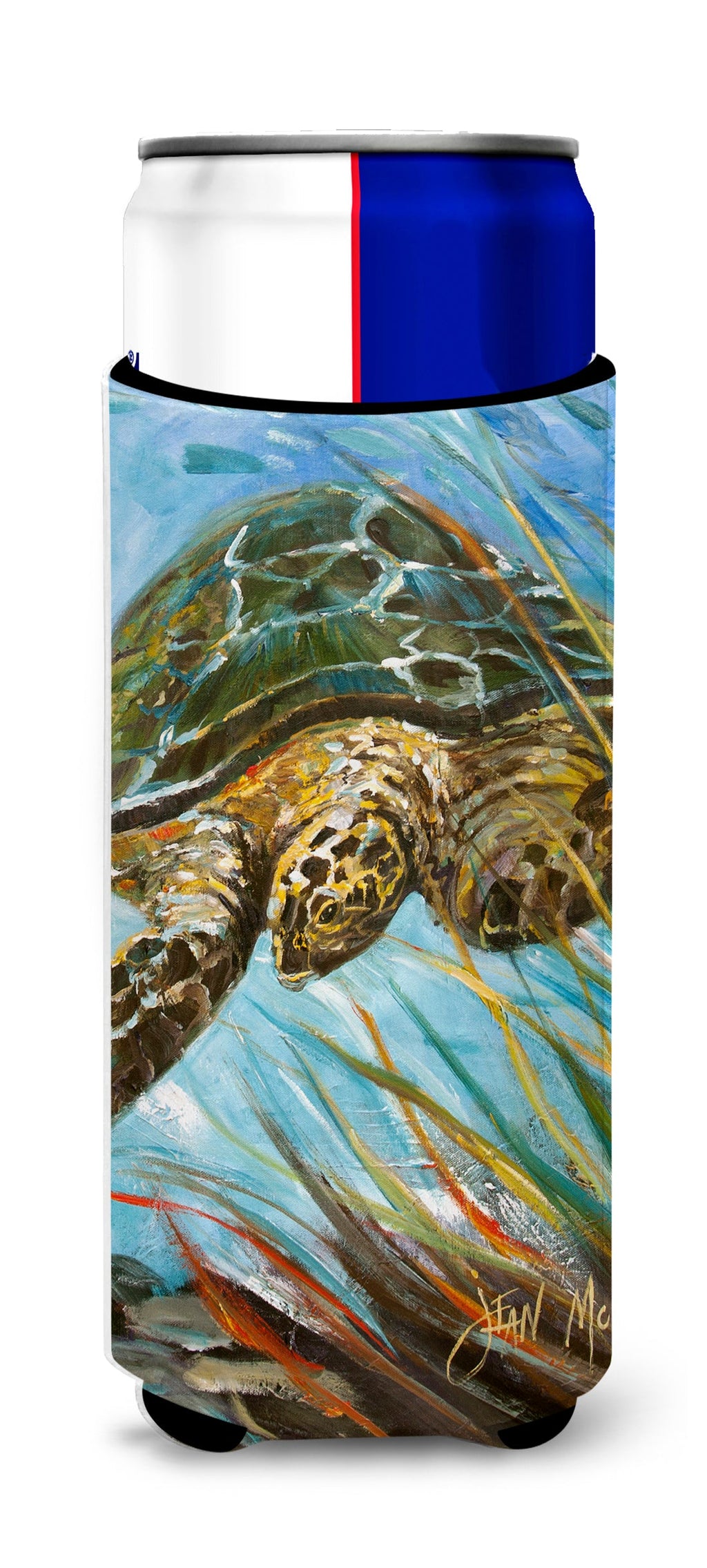 Loggerhead Sea Turtle Slim Can Hugger , Insulated Foam Hugger for 12 oz Slim Cans, Beer Bottles & Water Bottles, Printed in USA