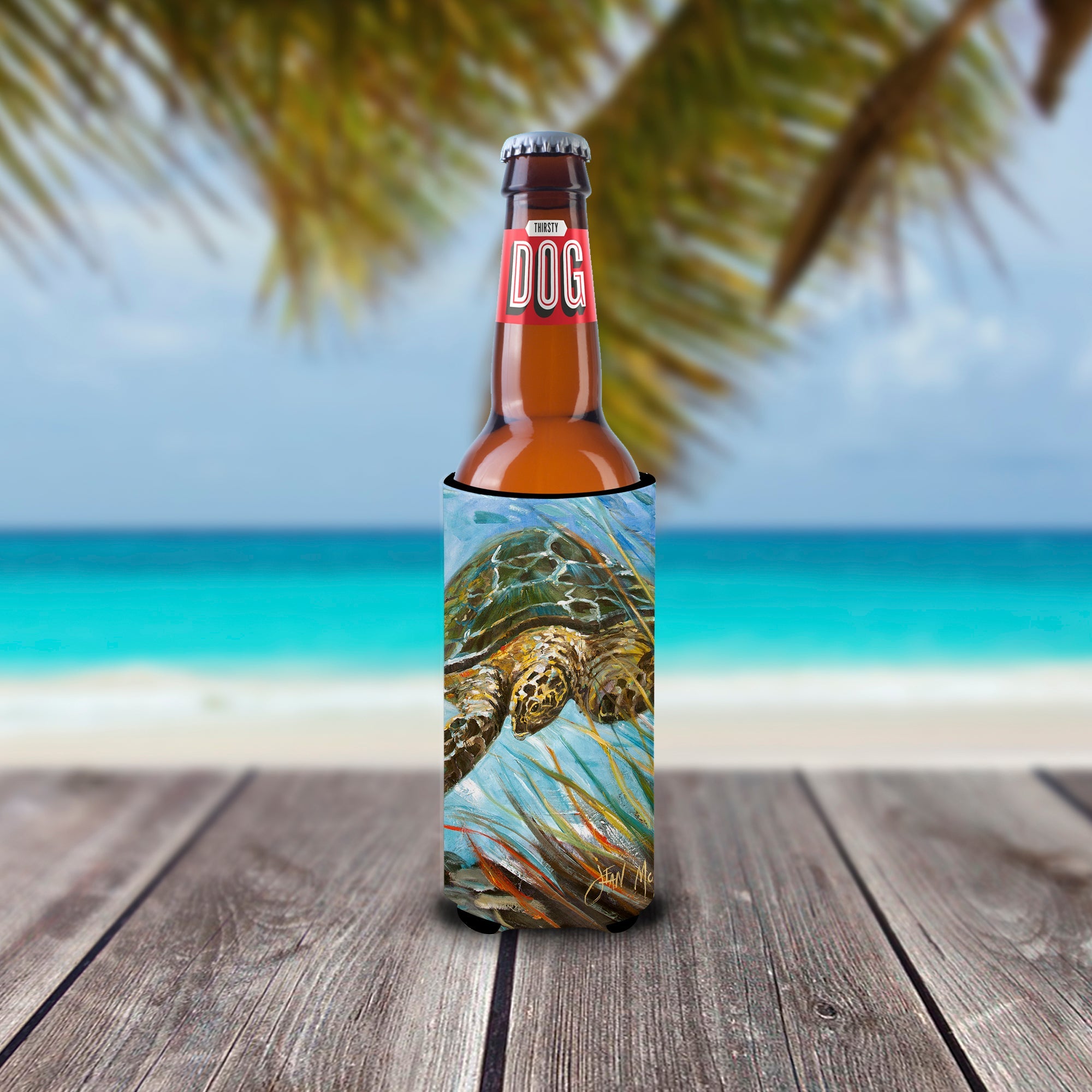 Loggerhead Sea Turtle Slim Can Hugger , Insulated Foam Hugger for 12 oz Slim Cans, Beer Bottles & Water Bottles, Printed in USA