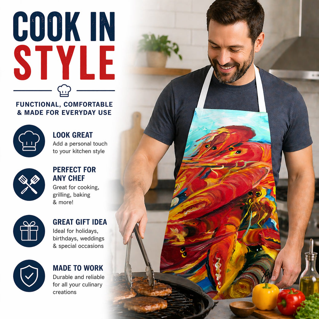 Crawfish Apron Cooking Kitchen Server Baking Crafts Gardening for Adult Women Men, Unisex, Large, Multicolor
