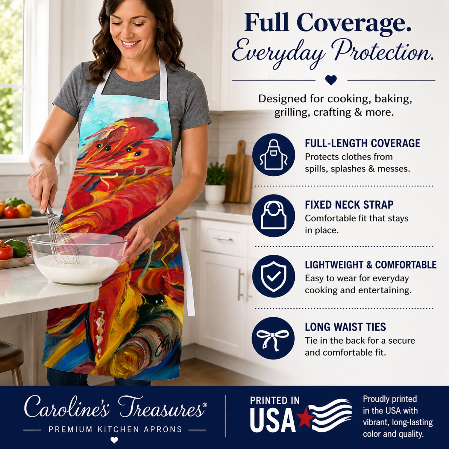 Crawfish Apron Cooking Kitchen Server Baking Crafts Gardening for Adult Women Men, Unisex, Large, Multicolor