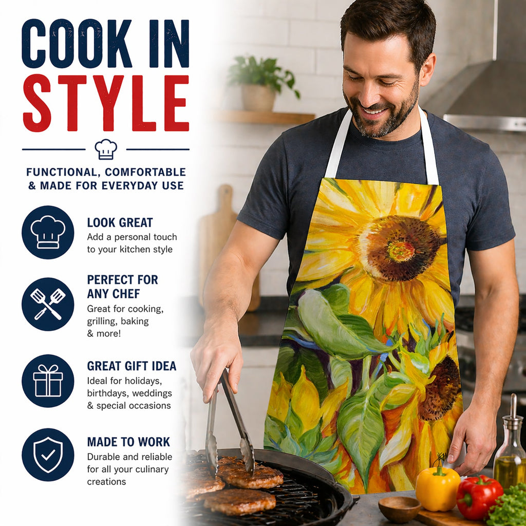 Sunflowers Apron Cooking Kitchen Server Baking Crafts Gardening for Adult Women Men, Unisex, Large, Multicolor