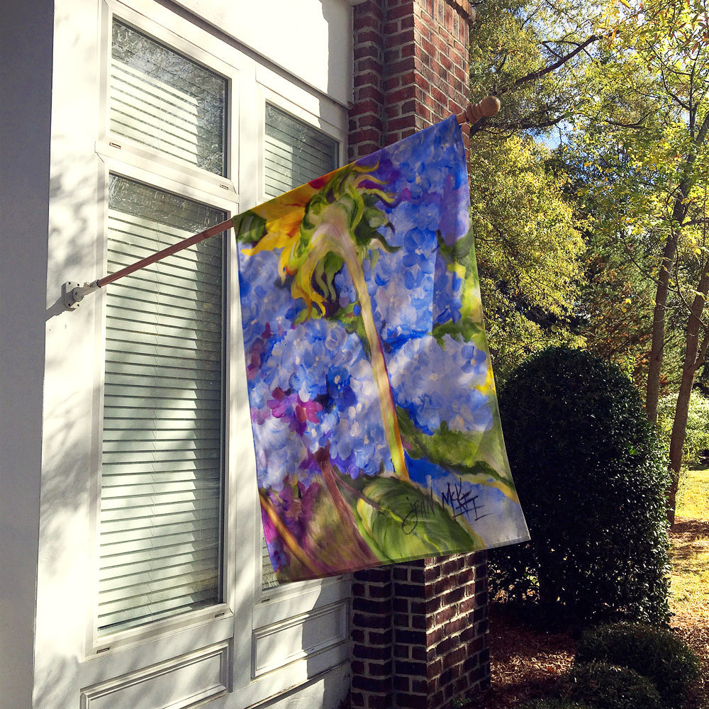 Hydrangea and Sunflower House Flag 28x40 Porch Sleeve Pole Decorative Outside Yard Banner Artwork Wall Hanging, Polyester