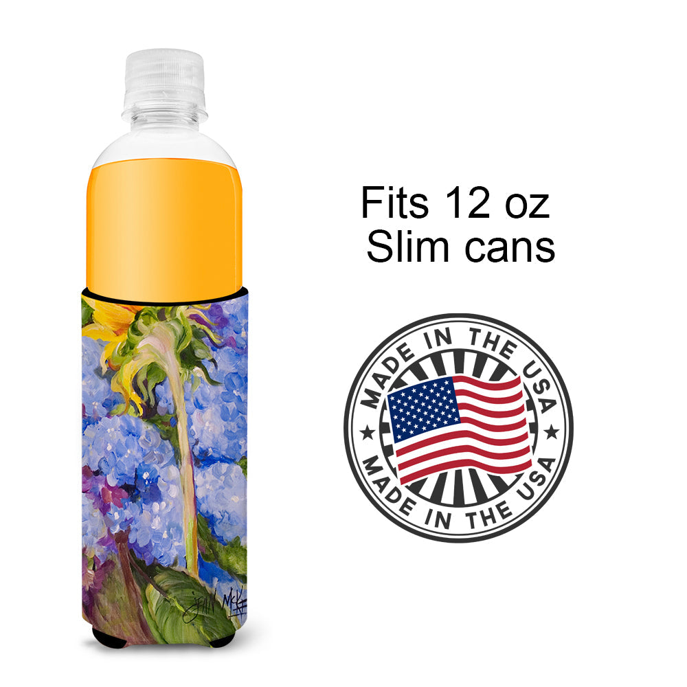 Hydrangea and Sunflower Slim Can Hugger , Insulated Foam Hugger for 12 oz Slim Cans, Beer Bottles & Water Bottles, Printed in USA
