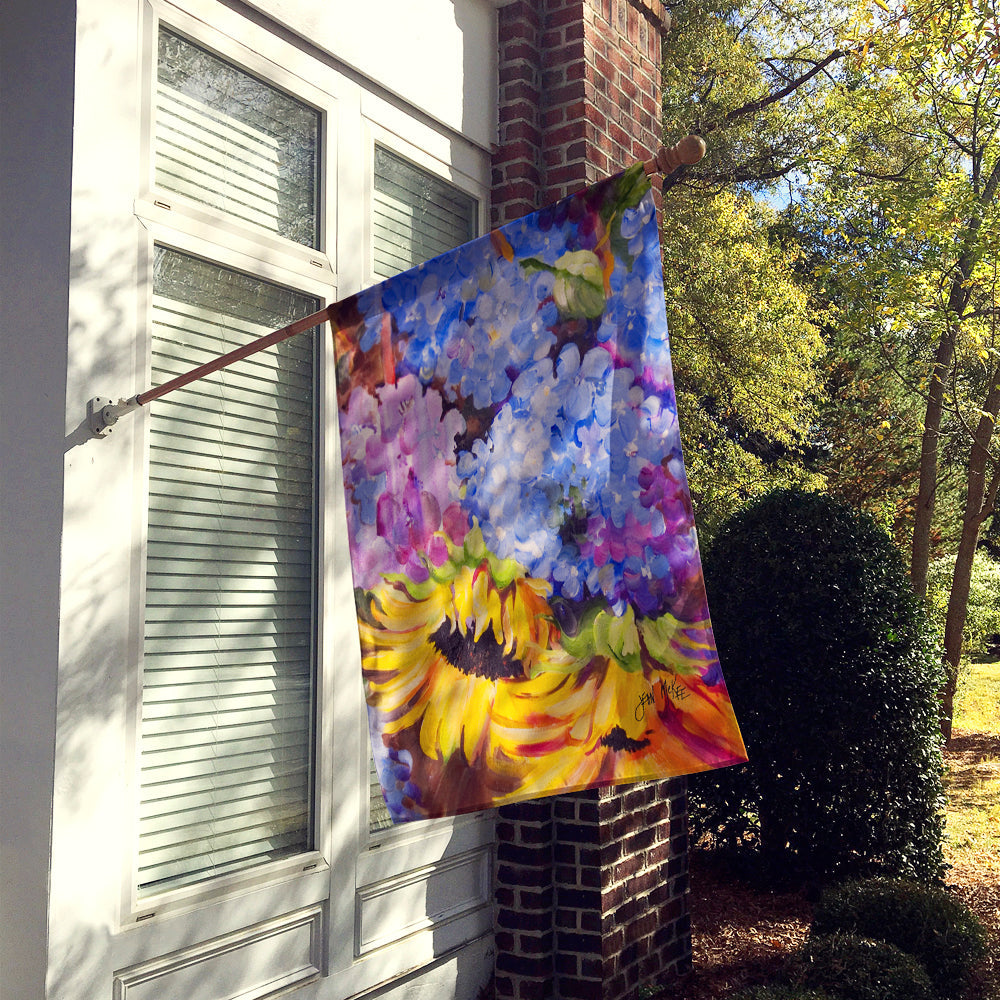 Hydrangeas and Sunflowers House Flag 28x40 Porch Sleeve Pole Decorative Outside Yard Banner Artwork Wall Hanging, Polyester