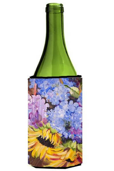 Hydrangeas and Sunflowers Wine Bottle Hugger Gift Sleeve for Standard 750 ml Bottles, Insulated Reusable Also Fits Mini Shot & Pint Bottles