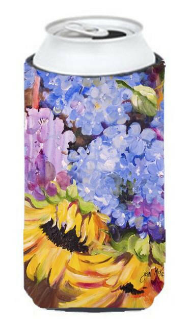 Hydrangeas and Sunflowers Tall Boy Hugger Can Cooler Sleeve Machine Washable Drink Collapsible Insulator Beverage Insulated Holder
