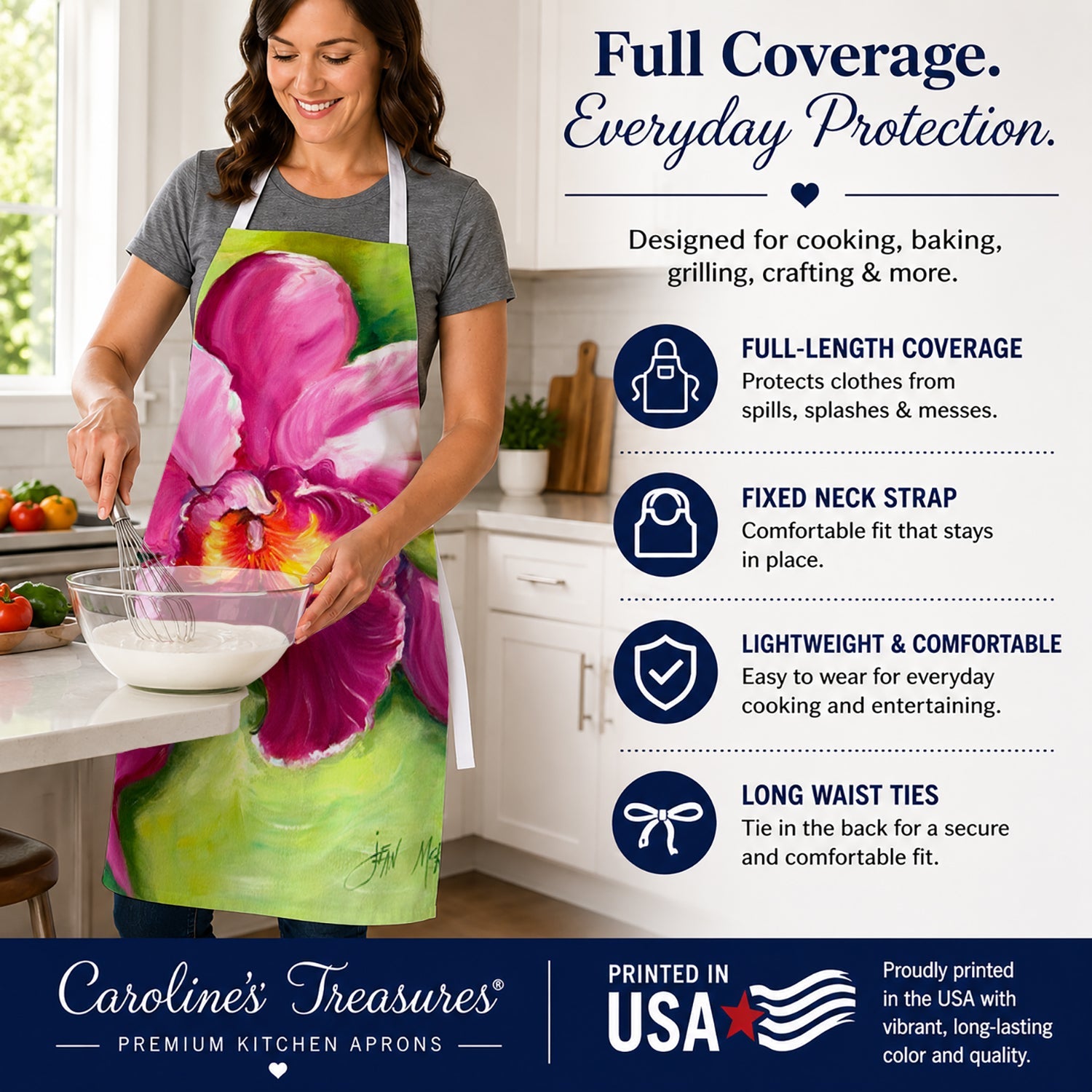 Orchid Apron Cooking Kitchen Server Baking Crafts Gardening for Adult Women Men, Unisex, Large, Multicolor