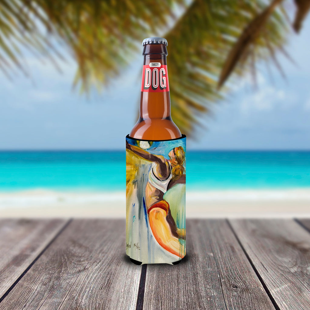 Beach Volleyball Slim Can Hugger , Insulated Foam Hugger for 12 oz Slim Cans, Beer Bottles & Water Bottles, Printed in USA